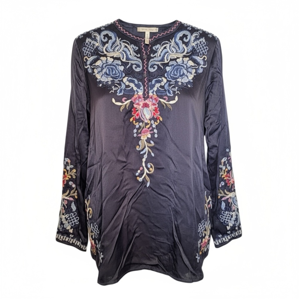 Johnny Was Small Embroidered Blouse with Blue Cream and Pink Accents - Picture 1 of 9